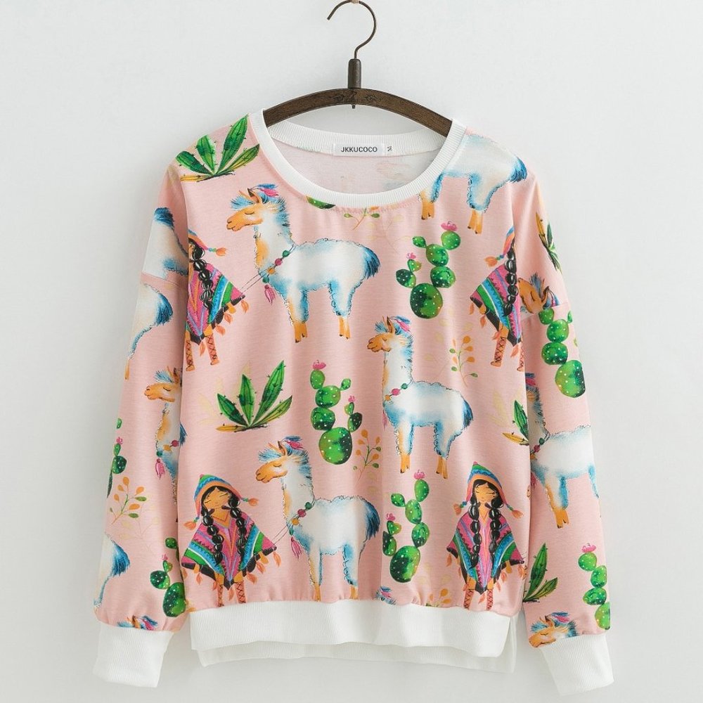 GIRLS ~ LLAMA PRINT COWGIRL SWEATSHIRT TOP